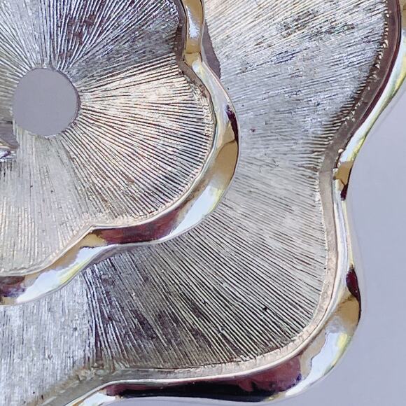 Vintage Abstract Trifari Brooch MCM Signed Silvertone Layered Modernist Flower - Picture 9 of 10